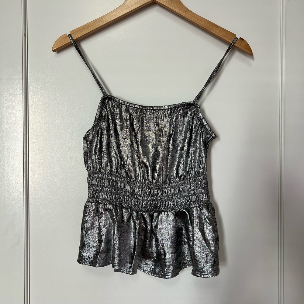 OLD NAVY Y2K Metallic Silver Peplum Crop Tank *Sz S*